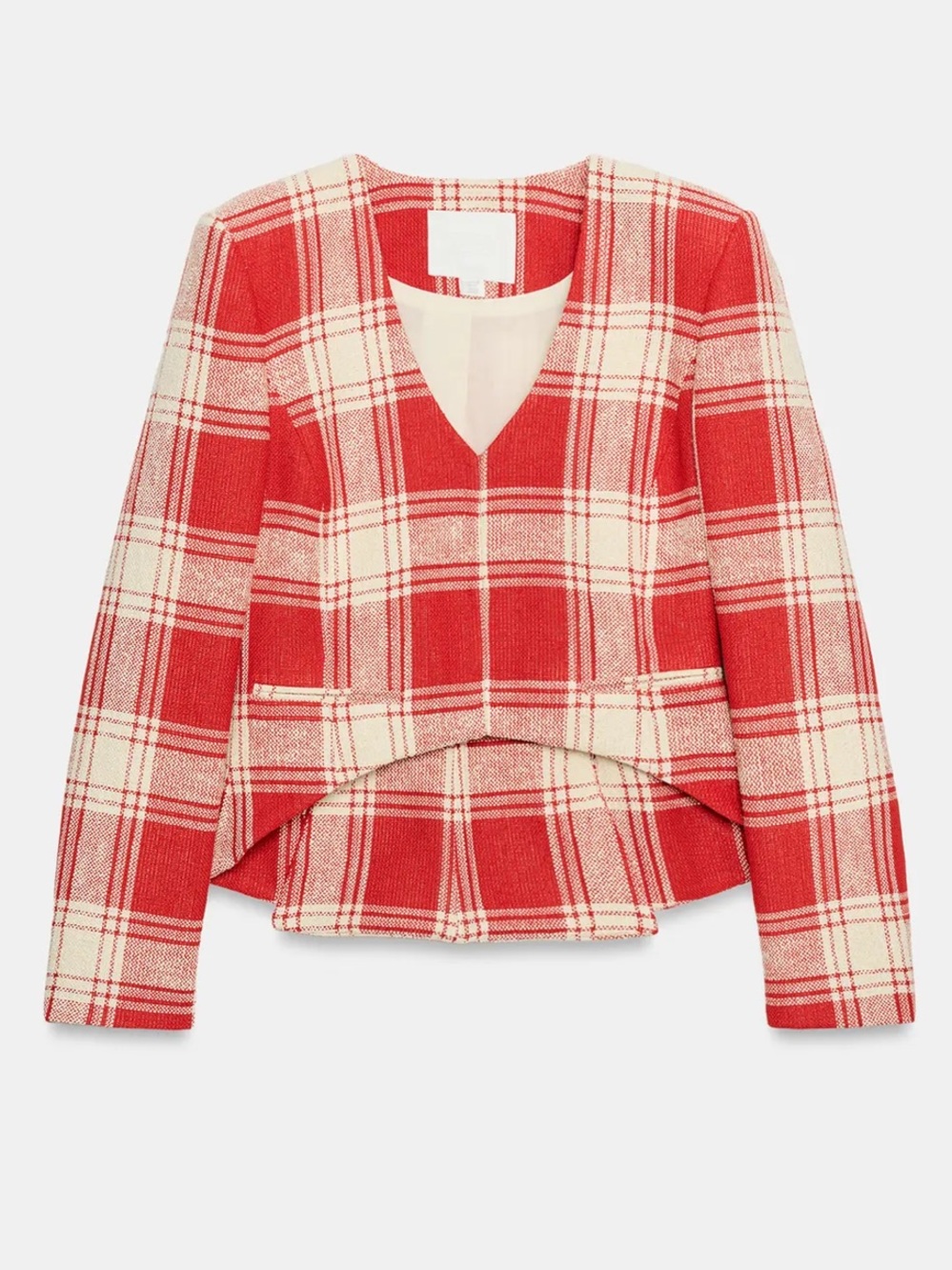 Zara Red and Cream Plaid Structured Blazer